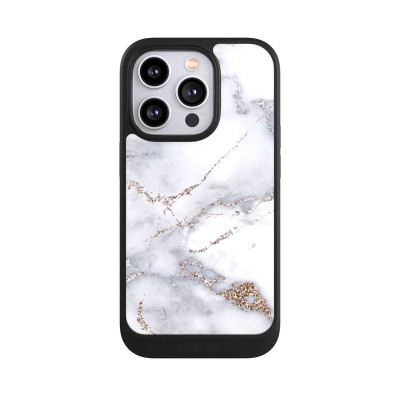 iPhone 14 Pro NIVOcore Marbre Argent Scintillant Look