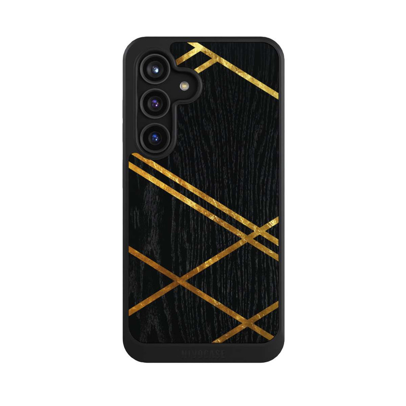 Galaxy S24 NIVOcore Black Geometric Pattern Golden Stripes