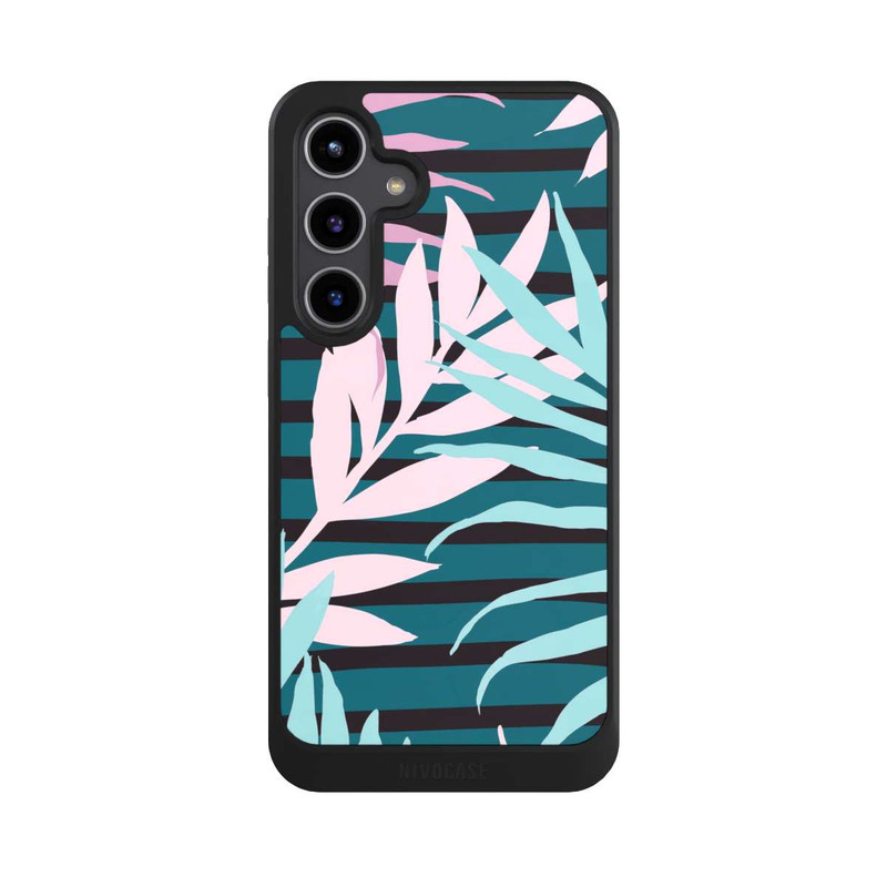 Galaxy S24 + NIVOcore Feuilles de jungle pastel rose sarcelle