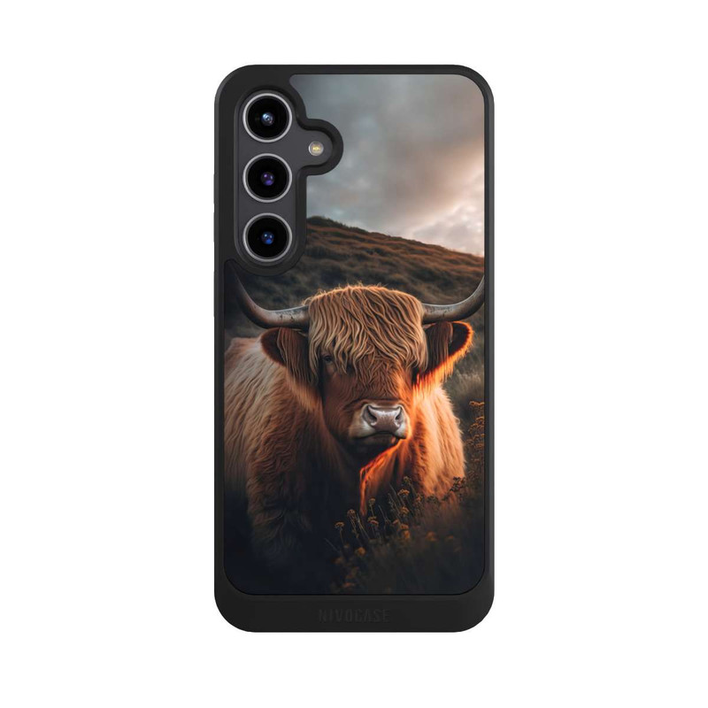 Galaxy S24 + NIVOcore Vache Highland avec de grandes cornes avec IA