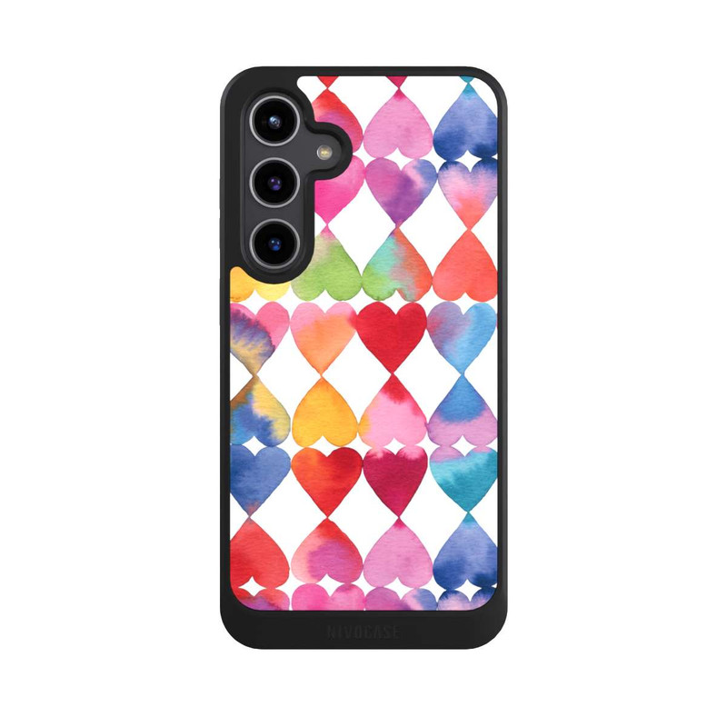 Galaxy S24 + NIVOcore Colorful Watercolor Hearts Pattern