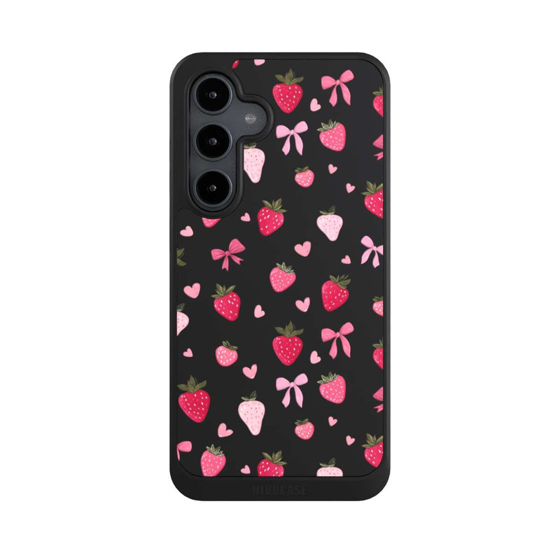 Galaxy S24 FE NIVOcore Strawberry Ribbon Pattern Pink Transparent