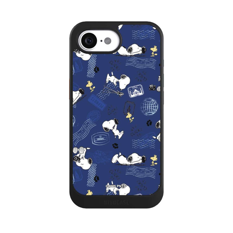 iPhone 16e NIVOcore Peanuts Travel Stamps Pattern Blue