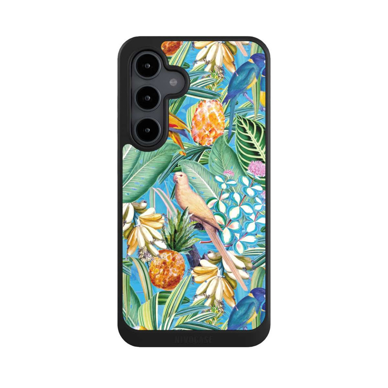 Galaxy S24 FE NIVOcore Perroquets tropicaux sur papier peint bleu