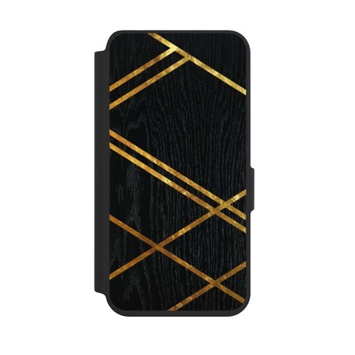 Samsung Galaxy S24 NIVOflip Black Geometric Pattern Golden Stripes