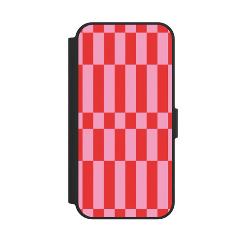 Apple iPhone 17e NIVOflip Checked Abstract Bold Coral Red and Pink Color Block