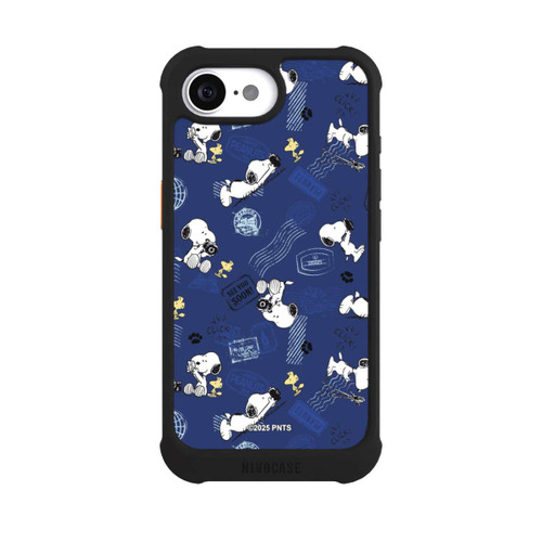 Apple iPhone 16e NIVOmax Peanuts Travel Stamps Pattern Blue