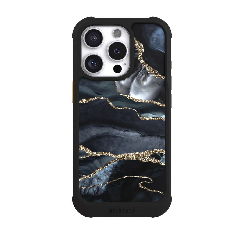 iPhone 16 Pro NIVOmax Dark Marble Gold Glitter Look