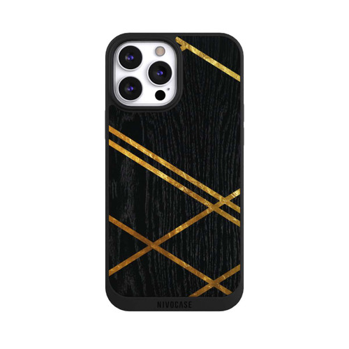Apple iPhone 13 Pro Max NIVOpure Black Geometric Pattern Golden Stripes