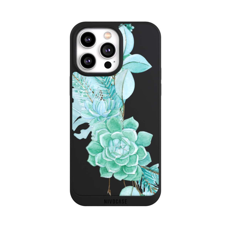 iPhone 14 Pro Max NIVOpure Fleurs Vertes Menthes Transparent