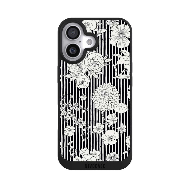 iPhone 17 NIVOpure Flowers and Stripes Black and White