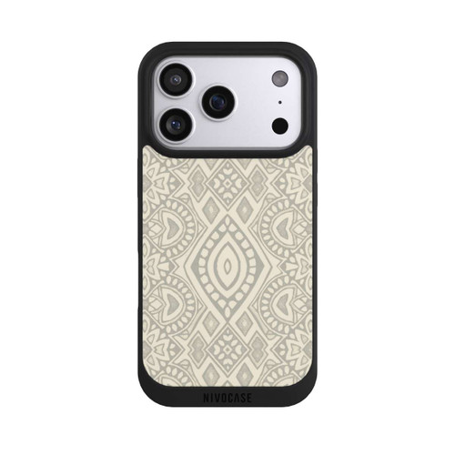 Apple iPhone 17 Pro NIVOpure Boho Geometric Mosaic Pattern Neutral Grey and Beige