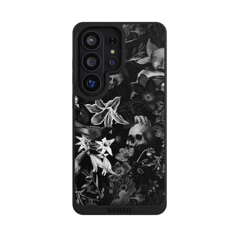 Galaxy S26 Ultra NIVOpure Skulls and Flowers on Black Background
