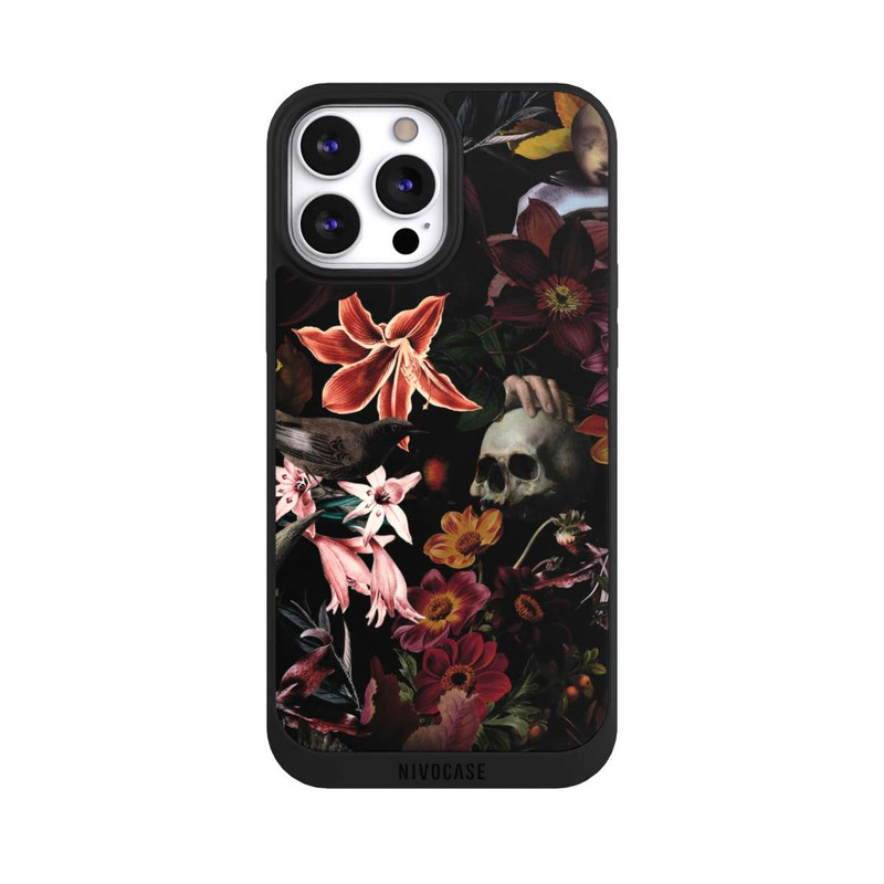 iPhone 13 Pro Max NIVOpure Totenköpfe und Blumen auf dunklem Hintergrund