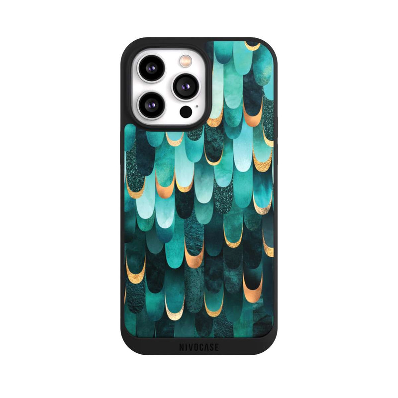 iPhone 14 Pro Max NIVOpure Imprimé or turquoise à plumes