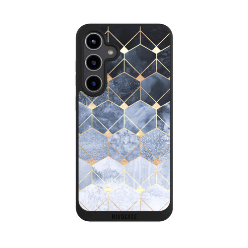 Samsung Galaxy S24+ NIVOpure Blue Hexagons And Diamonds Gold Print