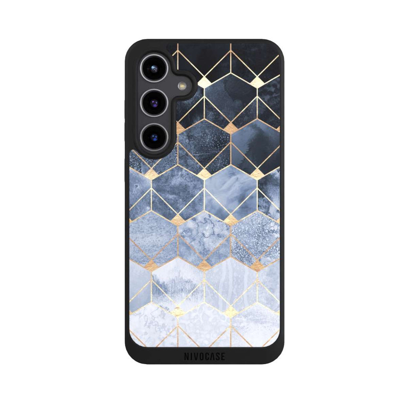 Galaxy S24 + NIVOpure Blue Hexagons And Diamonds Gold Print