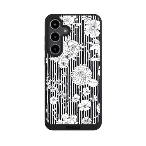 Samsung Galaxy S24+ NIVOpure Fleurs et rayures noir et blanc