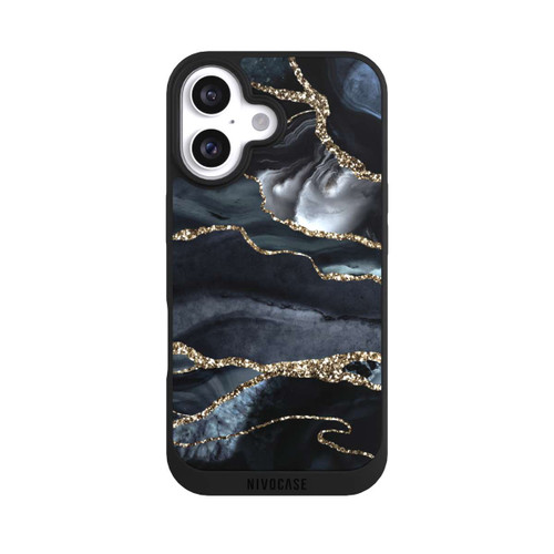 Apple iPhone 16 NIVOpure Dark Marble Gold Glitter Look