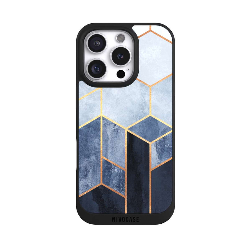 iPhone 16 Pro NIVOpure Soft Blue Hexagons Gold Print
