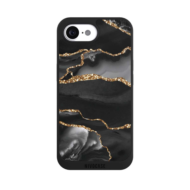 iPhone 16e NIVOpure Dark Marble Stripes Gold Look