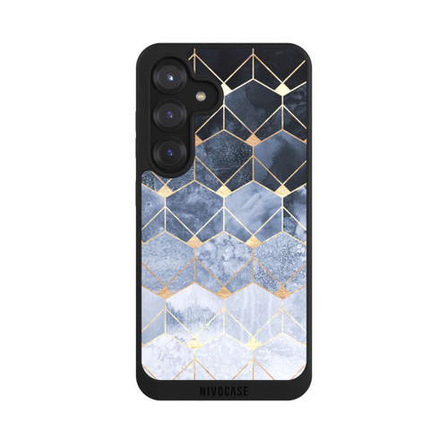 Samsung Galaxy S25 NIVOpure Blue Hexagons And Diamonds Gold Print