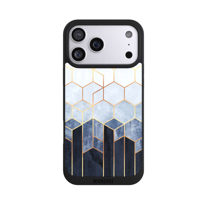 iPhone 17 Pro Max NIVOpure Soft Blue Hexagons Gold Print