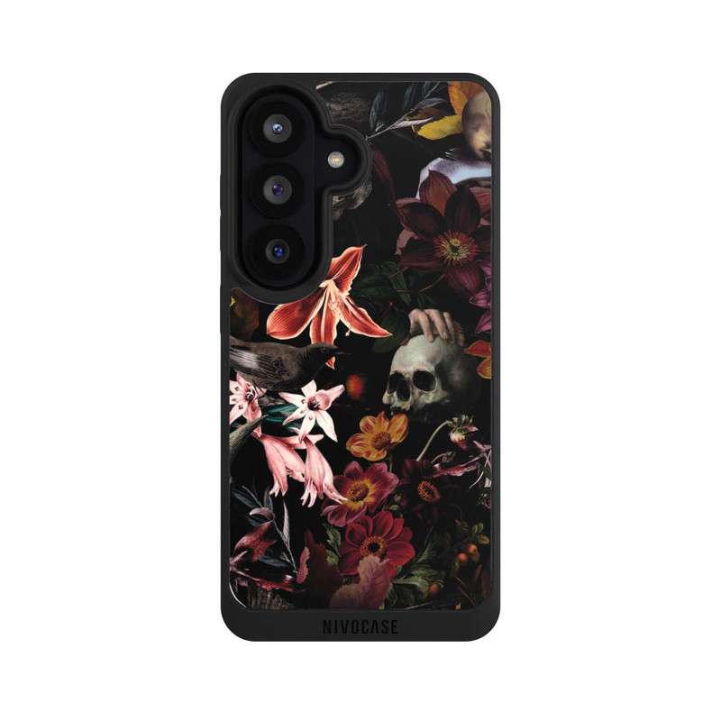Galaxy S26 NIVOpure Skulls and Flowers on Dark Background