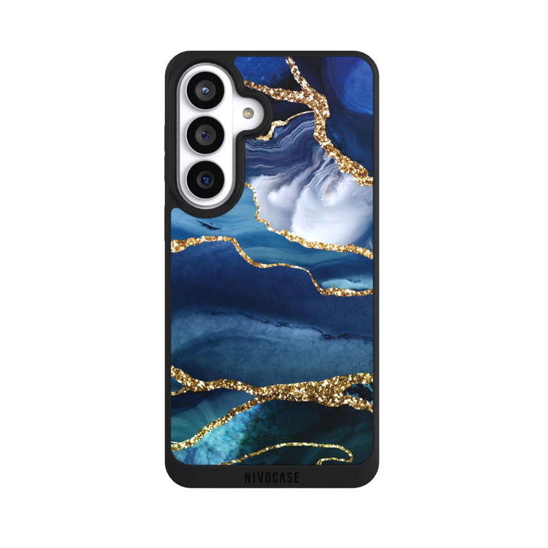 Galaxy S26+ NIVOpure Blue Marble Gold Glitter Look